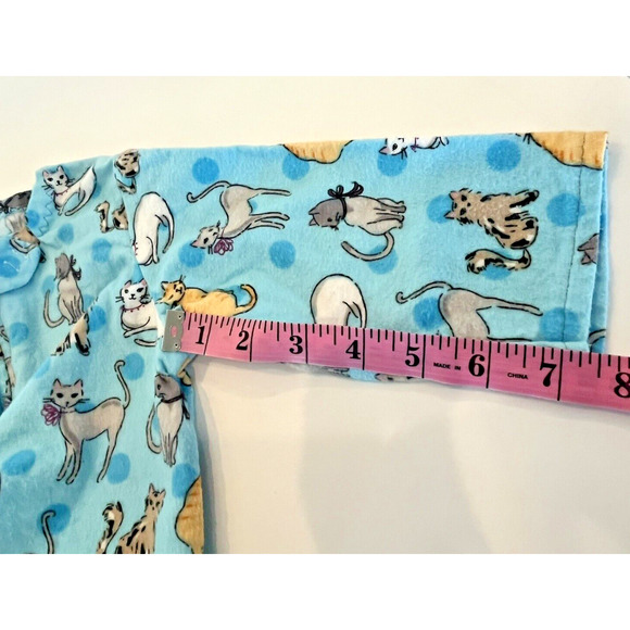 Vintage Homemade Blue Flannel Baby Bunting Cat Print Zip Snap Blanket Soft - Picture 7 of 9